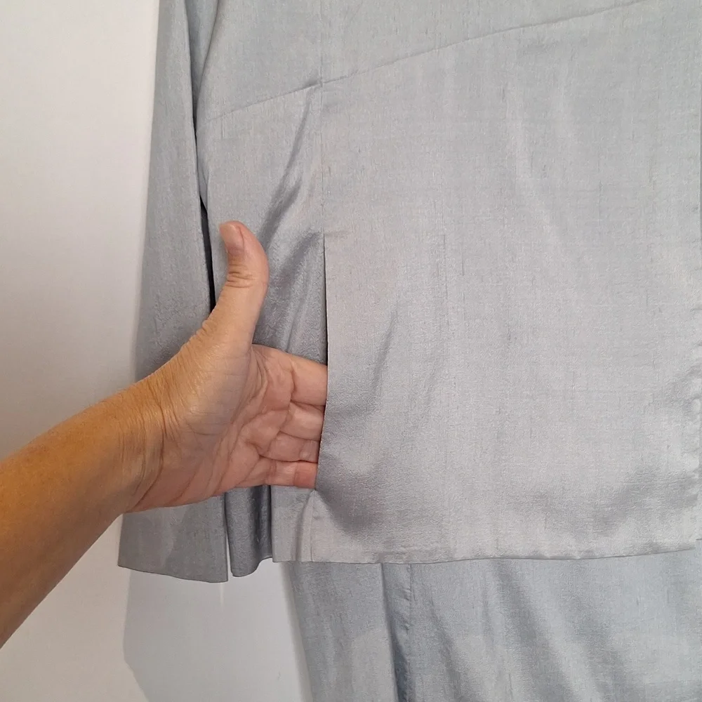 Eileen Fisher 100% Silk  Elegant Gray Two-Piece Skirt Suit Size L